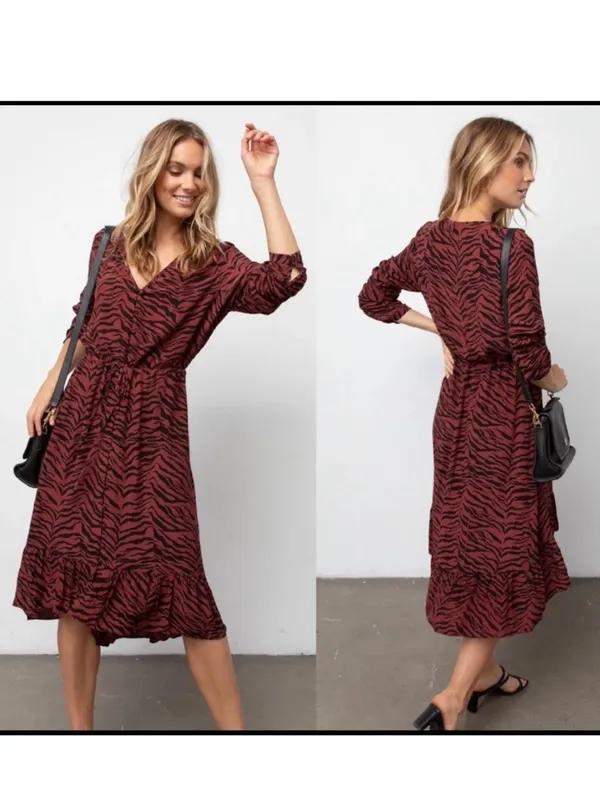 Rails Rust Black Tiger Stripe High Low Ruffle Hem Midi Dress Size Medium - Image 2