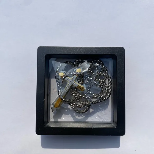 💎🩶 New Crystal Embellished Stainless Steel Two Tone Gold & Silver Edgy Crucifixion Cross Pendant Necklace 🩶💎 - Image 15