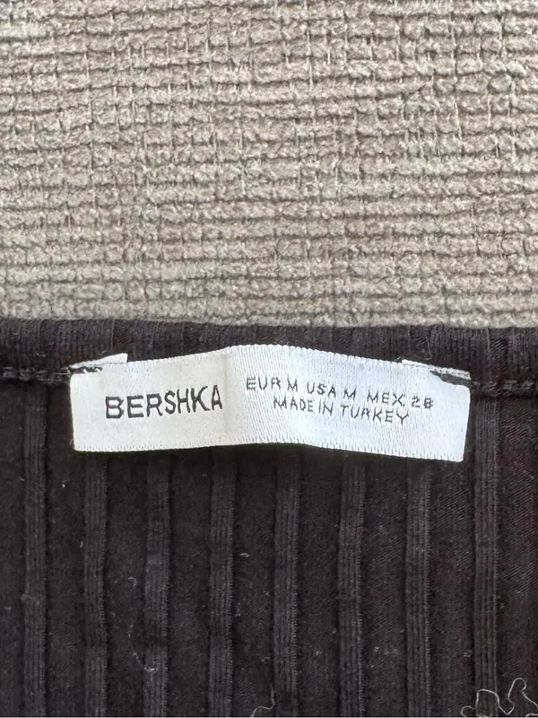 Bershka Black Ribbed Spaghetti-Strap Mini Dress - Image 3