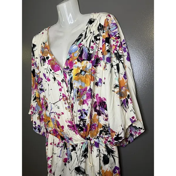 Umgee Romper Womens Large Multicolor Floral V Neck Tassel Tie 3/4 Sleeve - Image 5