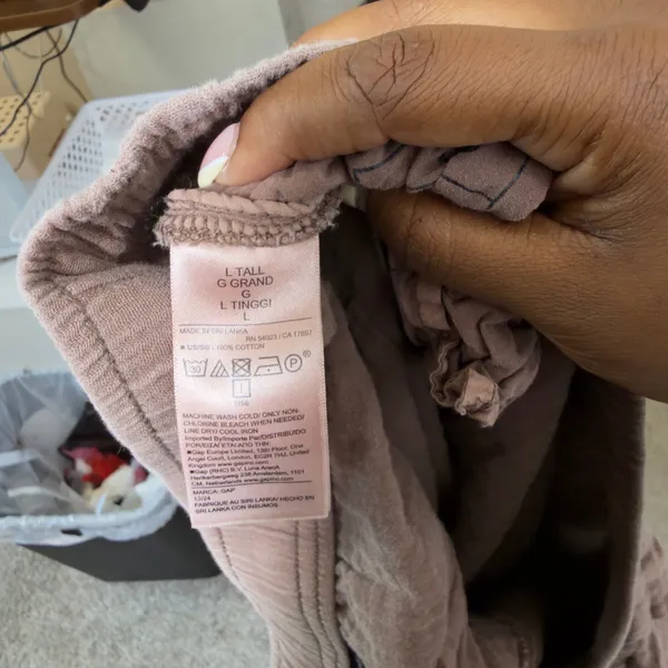 Gap Women 100% Cotton Barrel Leg Easy Pants Large Tall Arrow Brown Crinkle Gauze - Image 9