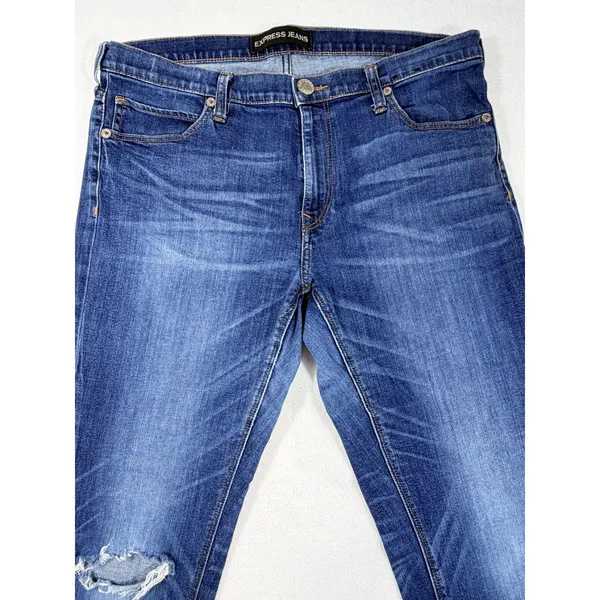 Express Jeans Girlfriend Jeans Women 14 Blue Distressed Mid Rise Denim Ankle - Image 9