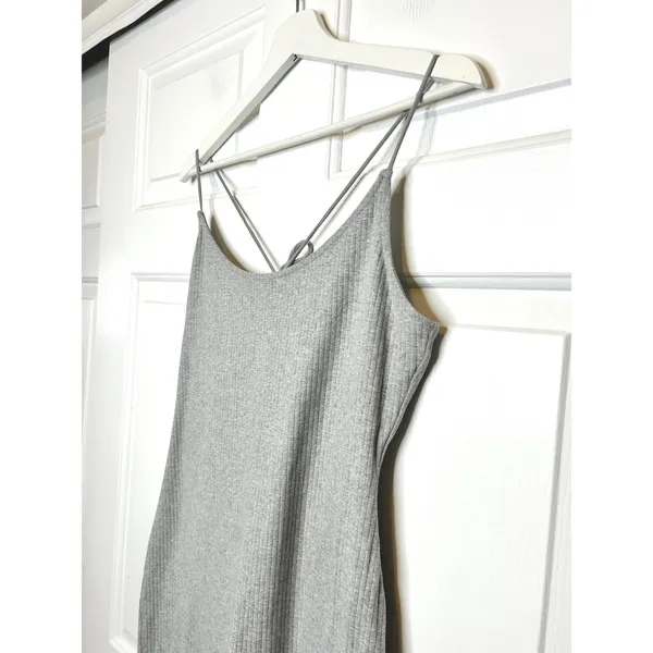 Lovers and‎ Friends Midi Dress Large Grey New Ribbed Lace Up Back Bodycon - Image 2