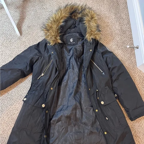 Rocawear ArcticBlast Puffer Parka w/ Fur Hood & Rhinestone Winter Ski Black M - Image 10