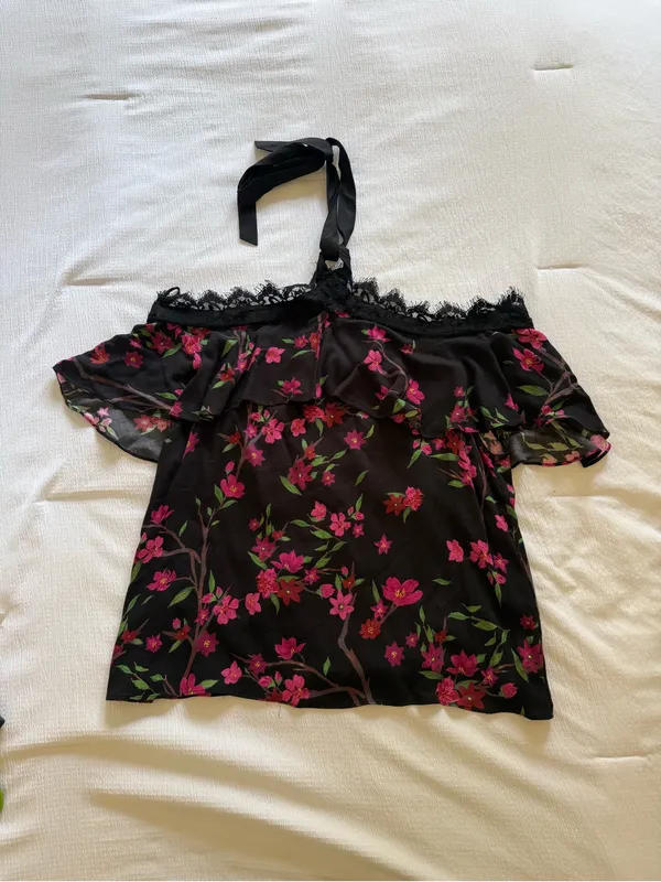 Alice & Olivia Alyssa Sakura Flower Off-the-Shoulder Top Halter Neck Size Large - Image 2