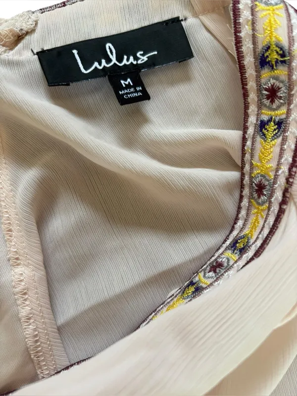 Lulus Reign Check Pale Peach Embroidered Dress Mini Boho Womens Medium NEW - Image 12