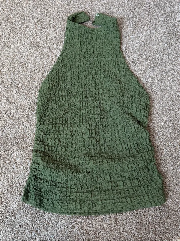 Zara Olive Green High-Neck Textured Tank - Image 3