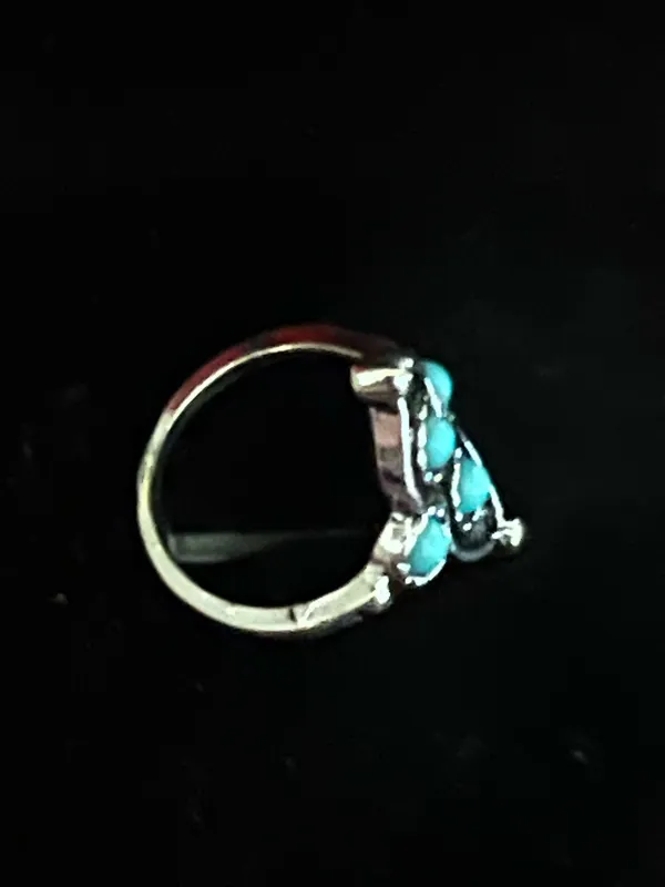 Women’s Stainless Steel Silver Aztec Faux Turquoise Embellished Ring Size 6 - Image 2