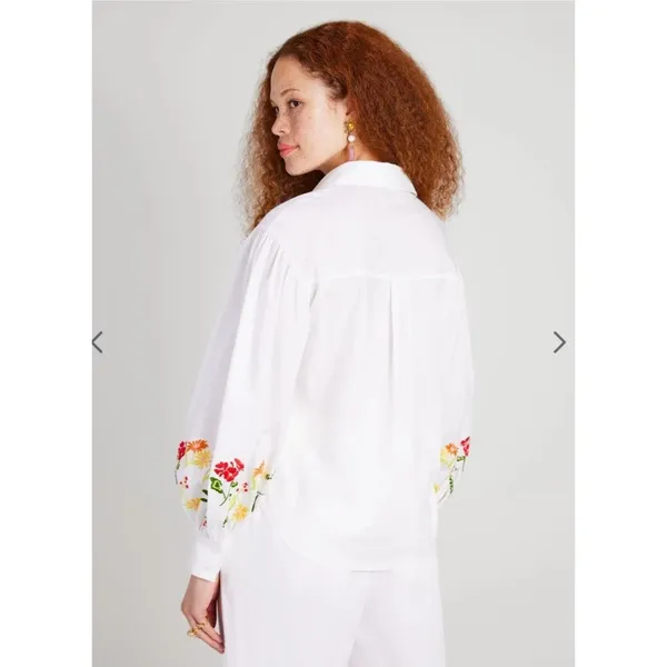 Kate Spade White Floral Embroidered Gathered Puff Sleeve Blouse Shirt Sz 6 NWOT - Image 16