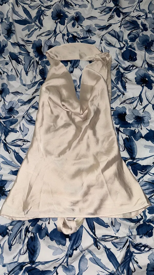 Zara Cream Satin Halter Cowl Top with Fringe - Image 3