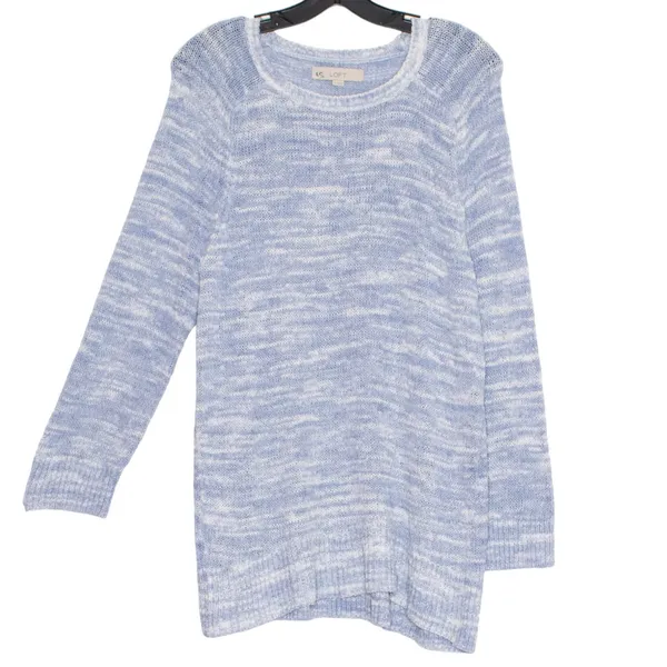Loft‎ Womens Sweater Tunic Long Sleeve Crewneck Beachy Blue White Size XL EH - Image 2