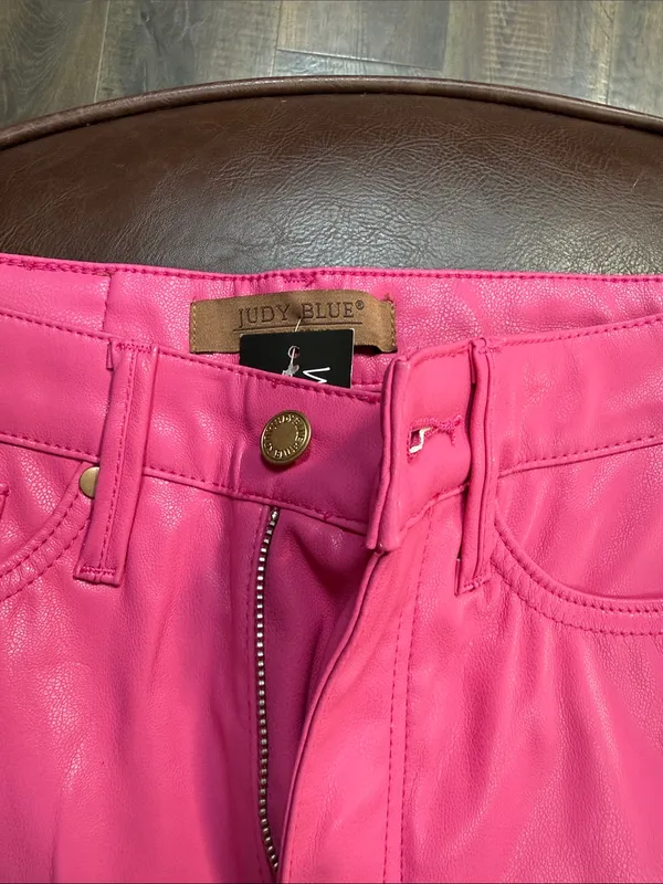 Judy Blue Hot Pink Straight Leg Faux-Leather Jeans - Image 2