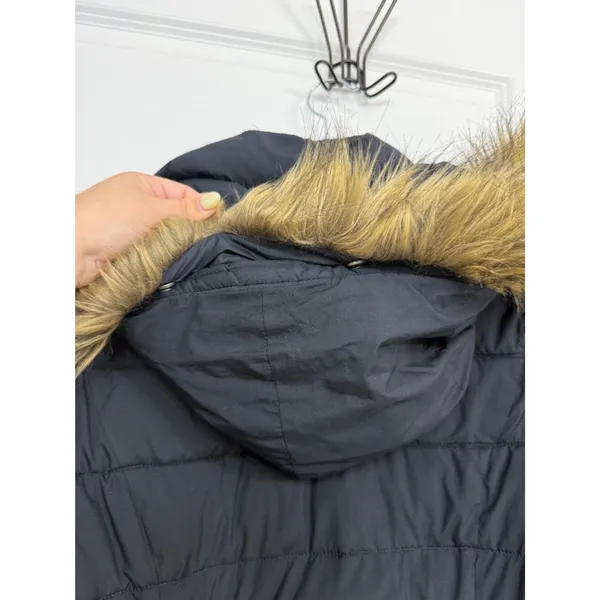 Abercrombie & Fitch Black Long Puffer Coat Faux Fur Hood M - Image 7