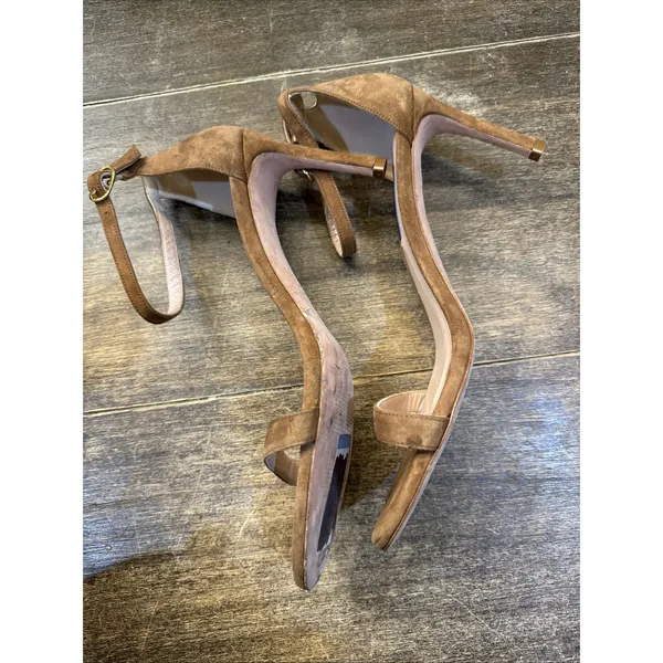STUART WEITZMAN Taupe Nudistsong Suede 105 Strappy Sandals 9.5 heels brown - Image 6