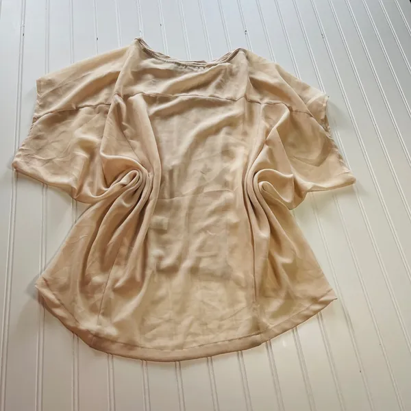 Chloe‎ K Womens Mixed Media High Low Top Beige Tan Dolman Short Sleeve Large - Image 6