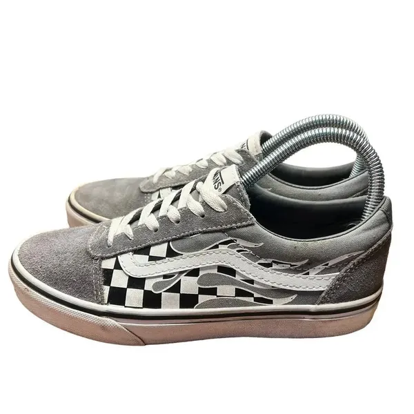 Vans White Filmore Decon Checkerboard Flames Suede Sneaker - Youth 5 / Women 6.5 - Image 6