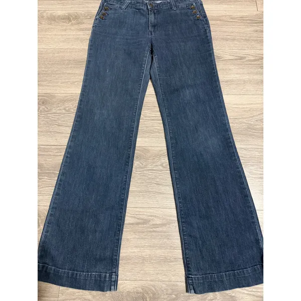 Gap Size 6 28R Women Wide Leg‎ Sailor Jeans Dark Wash Blue Denim Button Detail - Image 14