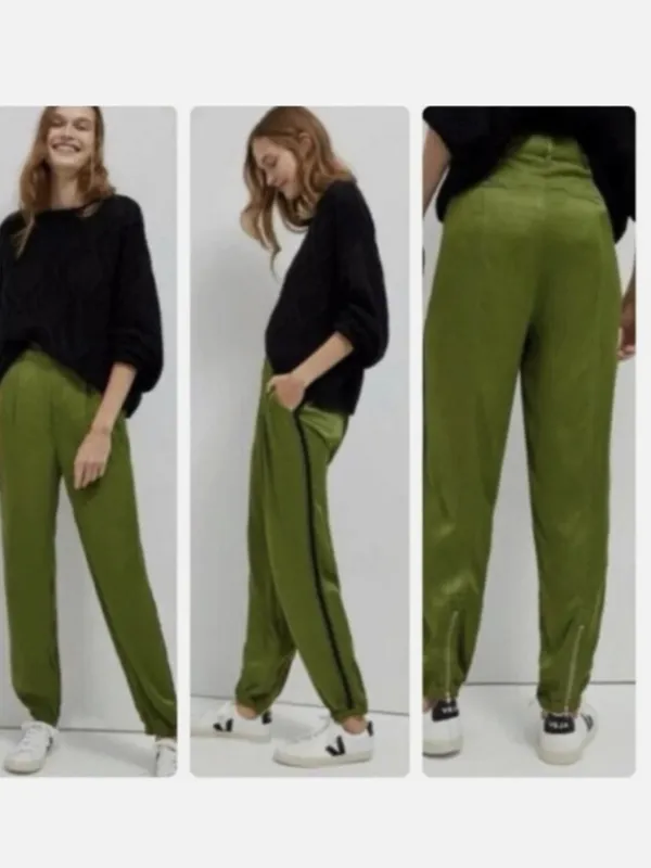 Anthropologie Womens Moss Green Diandra Pleated Side Stripe Jogger Pants Size 2 - Image 2