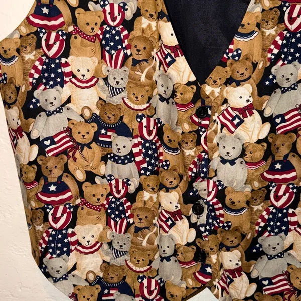 Vintage 80s 90s Patriotic Teddy Bear Vest - Image 3