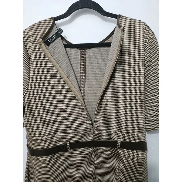 Ralph Lauren Black Label Womens XL Tan Knit Houndstooth Work Shift Dress - Image 8