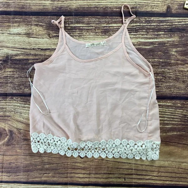 Liberty Love Spaghetti Tank Top Women’s Medium Pink White Lace 100% Polyester - Image 6