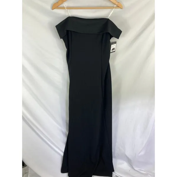 NWT Marina Long Strapless Crepe Dress Black Size Large - Image 3