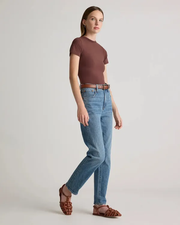 Quince Stretch Cotton Jersey Cropped Fitted T-Shirt - Cocoa - Image 2