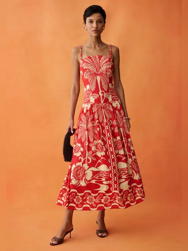NWT Few Moda Anaya Fernanda Dress size 8 red linen midi copacabana sunset - Image 4