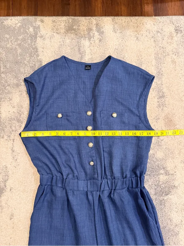 SHEIN Navy Blue Button-Front Jumpsuit - Image 6