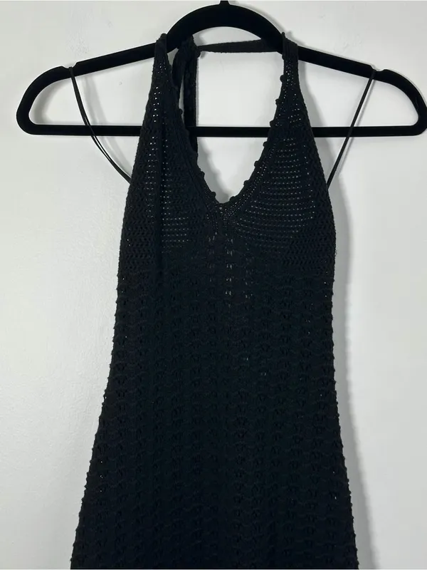 Aritzia Wilfred Black Crochet Knit Halter Midi Dress Size Small 100% Cotton - Image 2