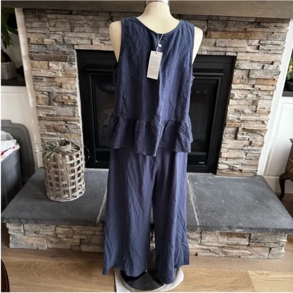 Elegant Blue Pants with Ruffled Peplum Top 2 Piece Set - Image 4