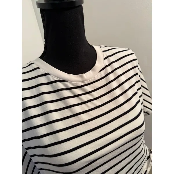 Cider Black & White Striped Cropped Tee Shirt with Side Ties Basic Minimalist - Image 3