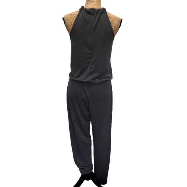 DKNY‎ Gray Keyhole Halter Neck Jumpsuit Tapered Leg Blouson Fit Size Small - Image 4