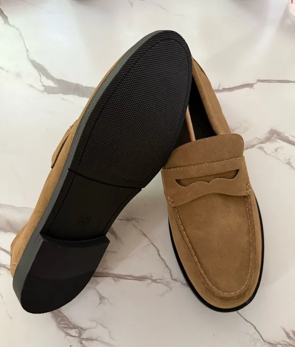 Title Men’s Tan Suede Penny Loafers – Classic Tan Slip-On Dress Casual Shoes Size 12 NWT - Image 2