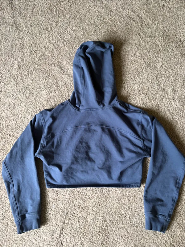 Lululemon All Yours Cropped Hoodie Blue Hooded Sweatshirt Terry Crop Fitted Sz 4 - Image 7