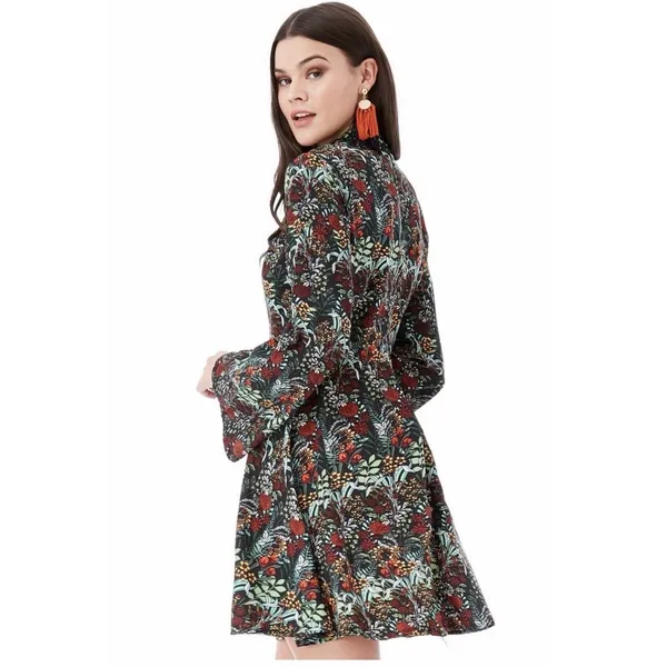 Zara Basic NWT XS‎ Floral Mini Dress Mock Neck Bell Sleeve Back Zip Viscose - Image 8
