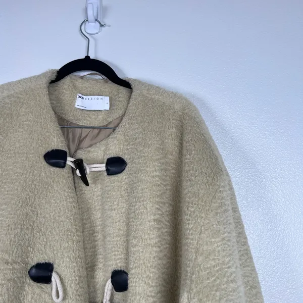 ASOS Women's Oversized‎ Duffle Coat Cream Sz L - Image 4
