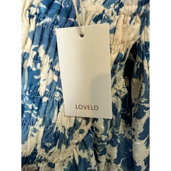 Lovelo Floral Smocked‎ Midi Dress Blue White Cottagecore Sundress 2XL Boho New - Image 6