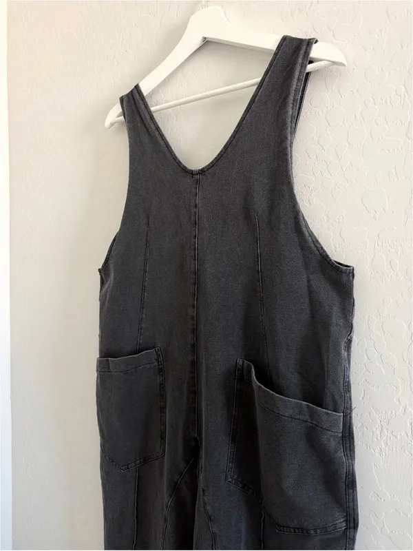 Exlura NEW High Roller Denim Bib Jumpsuit Loose Sleeveless Baggy Overalls Pockets M - Image 8