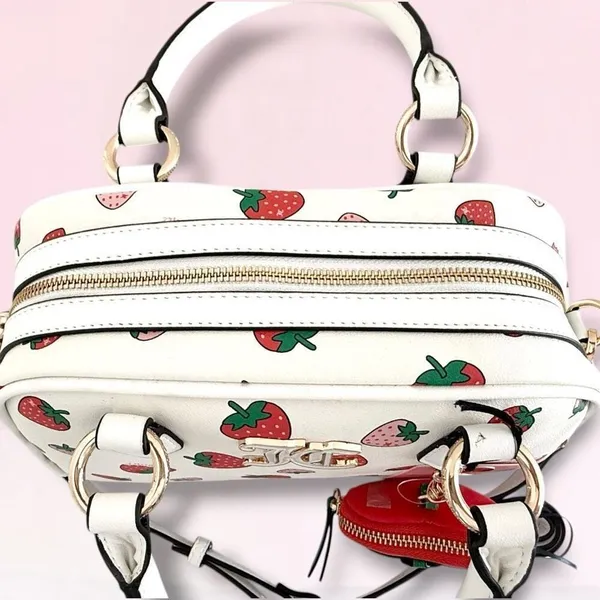 Juicy Couture White Sweet n Juicy LARGE Bowler Bag Satchel Strawberry Coin Purse - Image 8
