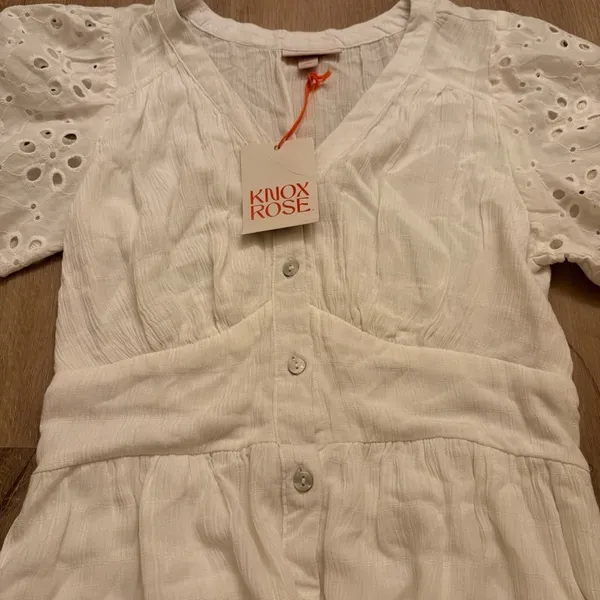NWT Knox Rose White Puff Sleeve V Neck Sundress Extra Small - Image 5
