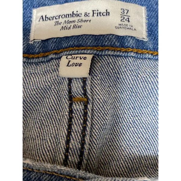 Abercrombie & Fitch The Mom Mid Rise Blue Distressed Denim Jean Shorts Size 24 - Image 4