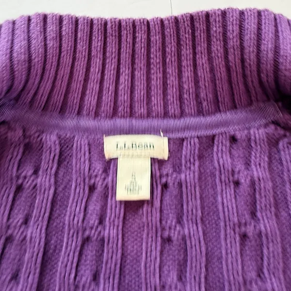 LL Bean Purple Mock Neck Full Zip Cable Cotton Cardigan Sweater Size SMALL - Image 9