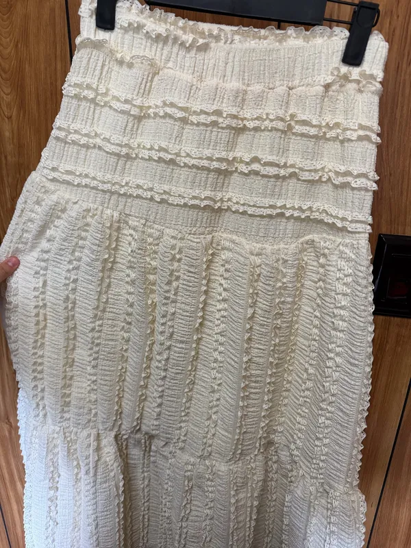 Good Luck Gem Cottagecore boho cream maxi skirt - Image 5