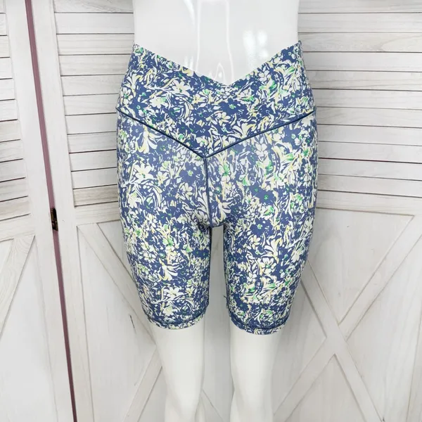 Offline Aerie Floral‎ Crossover High Waist Bike Shorts Blue Small 7 Inch - Image 3