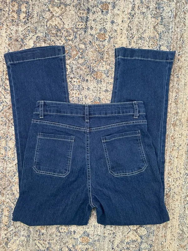 High Waist Front Pocket Crop Wide Leg Jeans Dark Wash Size SX - Image 4