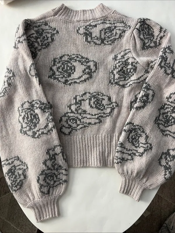 Baum und Pferdgarten ‘Cherika’ Wool Knit Rose Print Chunky Sweater S Gray - Image 4