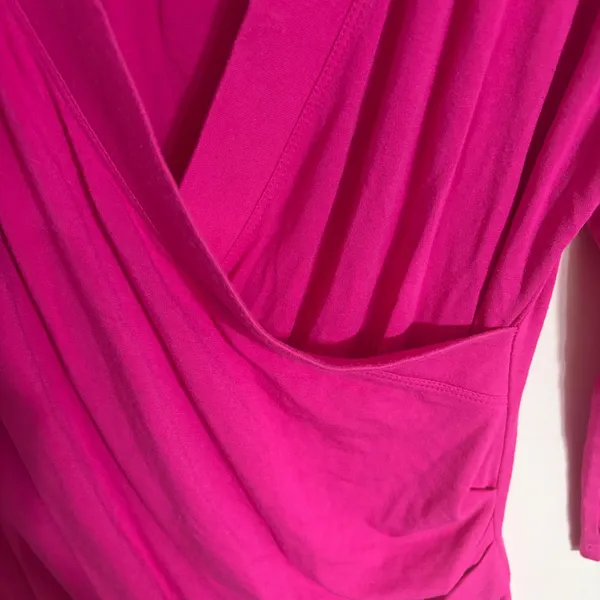 Lauren Ralph Lauren Pink Surplice Ruched V-Neck 3/4 Sleeve Top Large - Image 3