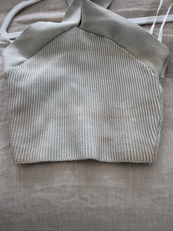 Babaton Ribbed Cross-Strap Crop Top in Light Gray - Image 2