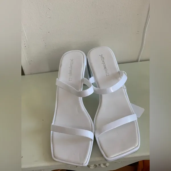 JeffreyCampbell Elegant White Chunky Block Heel Sandals. Size-9 - Image 5
